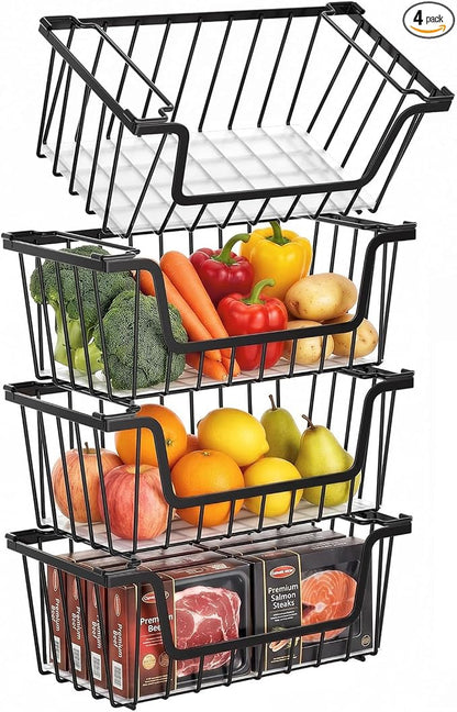 SUNALLY Stackable Storage Bins 4 Pcs Wire Baskets Freezer Organizer, Vegetable by SUNALLY