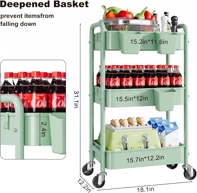 3 Tier Rolling Storage Cart Metal - Image 5