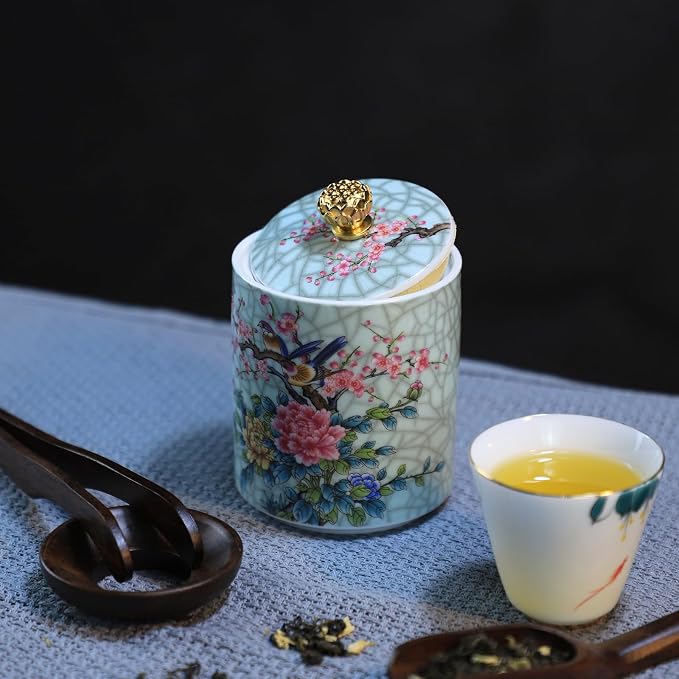Enamel Ceramic Tea Caddy Tea Canister Tea Storage Container Tins Jar - Image 2