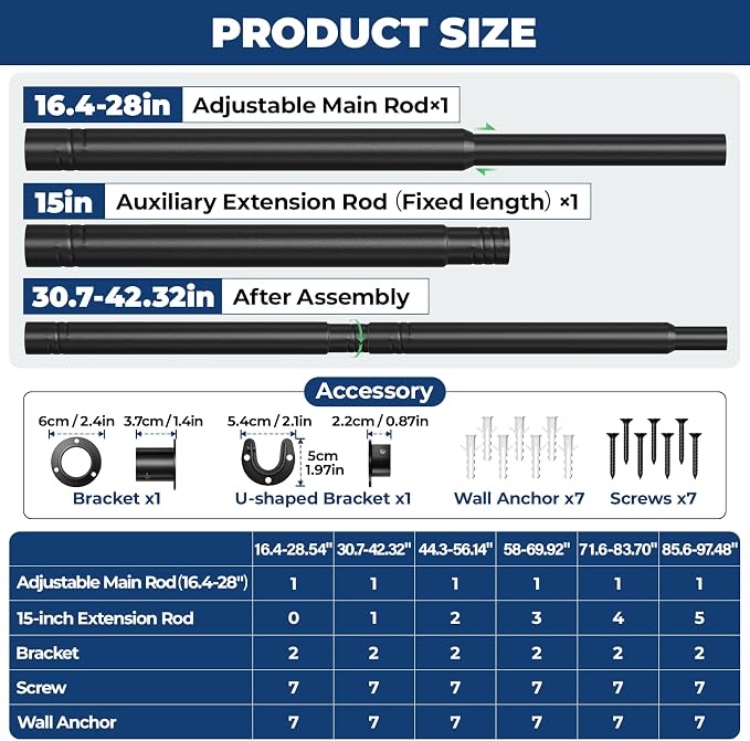 Mavivegue Closet Rod, 17 to 43 Inch Adjustable Closet Rods - Image 2