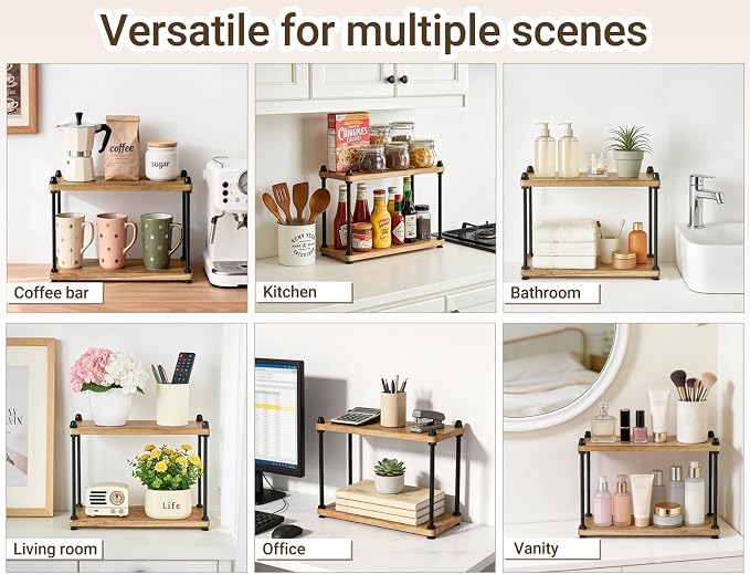 Mkono Bathroom Counter Organizer, 2 Tier Wooden Shelf - Image 6