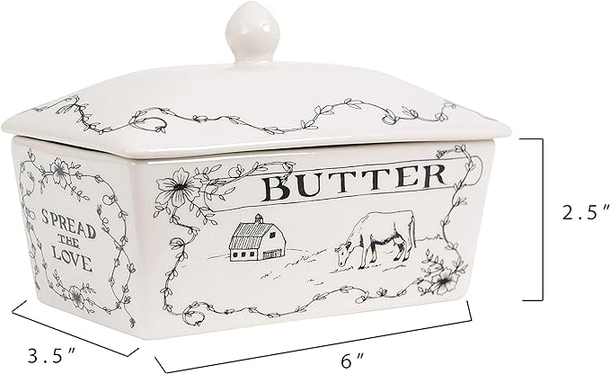 Creative Co-Op Country Stoneware Butter Dish - Image 3