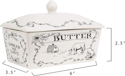 Creative Co-Op Country Stoneware Butter Dish - Image 3