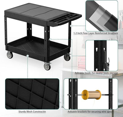 Heavy Duty Utility Rolling Tool Cart, 1000 lbs Capacity Flat Top Plastic - Image 3