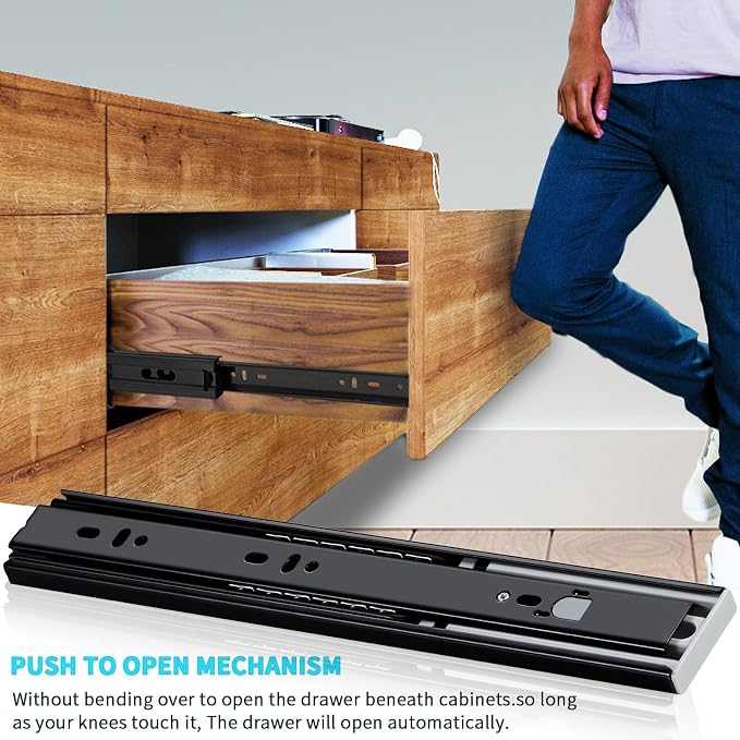 YENUO Push to Open Drawer Slides Full Extension 12–24 Inch 100 LB | Side Mount - Image 6