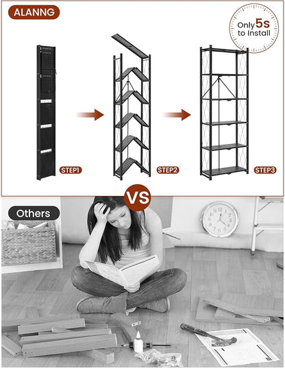 ALANNG 73.6 Inch Folding Bookshelf, 6 Tier Metal Bookcase and Bookshelves | - Image 4