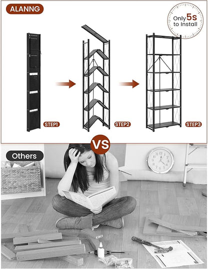 ALANNG 73.6 Inch Folding Bookshelf, 6 Tier Metal Bookcase and Bookshelves | - Image 4