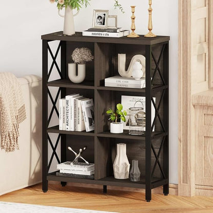 FATORRI 6 Cube Storage Organizer Shelf, Rustic Wood and Metal Cubby Bookcase - Image 7