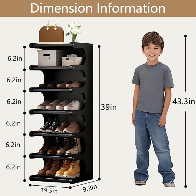 7-Tier Bamboo Shoe Rack, Vertical Narrow Shoe Rack - Image 2