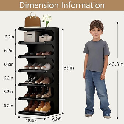7-Tier Bamboo Shoe Rack, Vertical Narrow Shoe Rack - Image 2