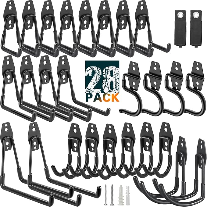 28 Pack Heavy Duty Garage Hooks, Utility Wall Mounted Storage System, by LUPYJI