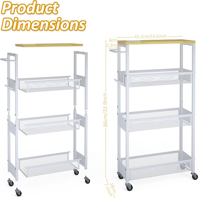 Vincona 7.1" Wide Slim Storage Cart on Wheels, 4 Tier Metal Narrow Rolling Cart - Image 7
