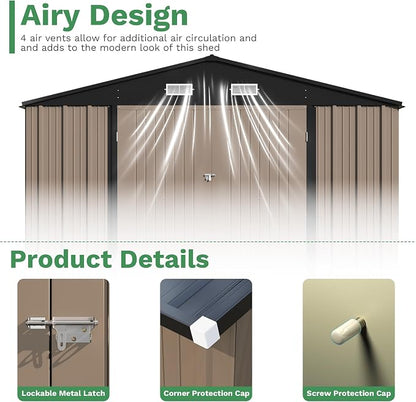 Patiowell 10x14 FT Storage Shed, Outdoor Metal Steel Garden Shed - Image 3