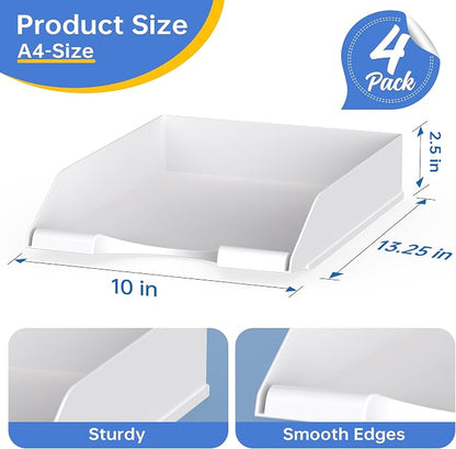 4 Pack Stackable Paper Trays for Letter Documents, Desktop File Organizers for - Image 2
