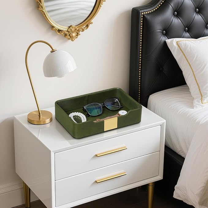 PU Leather Valet Tray with Gold Accent, Decorative Nightstand Organizer Desk - Image 7
