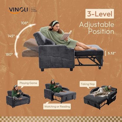 VINGLI Dark Gray Futon Sofa Bed Convertible Loveseat Sleeper Sofa Couch - Image 5