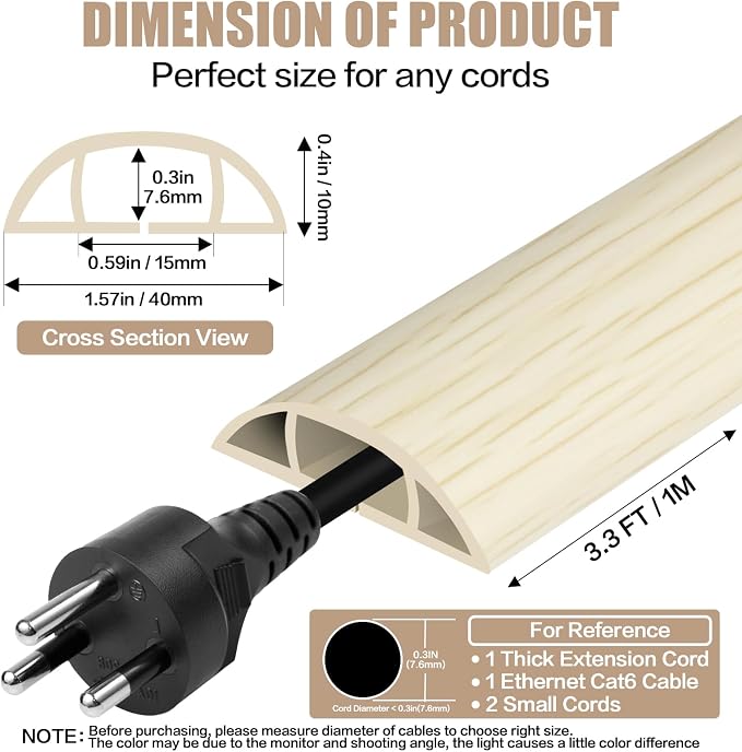 Floor Cord Cover Self Adhesive Cord Hider, 3.3FT Cable Management, Extension - Image 2