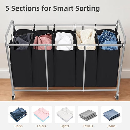 STORAGE MANIAC 5 Section Laundry Sorter, 5 Bins Rolling Separator Laundry Basket - Image 5