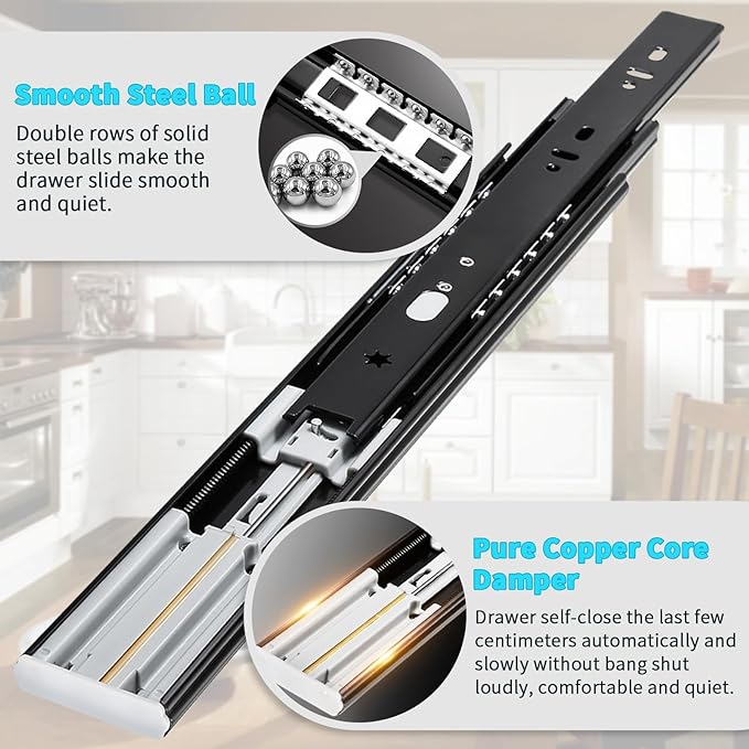 YENUO Soft Close Drawer Slides Full Extension Ball Bearing 12–24 Inch 100LB | - Image 3
