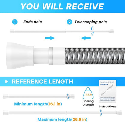 White Tension Rods 16 to 26 2PCS Spring Curtain Rod No Drill Small Tension Rod - Image 3