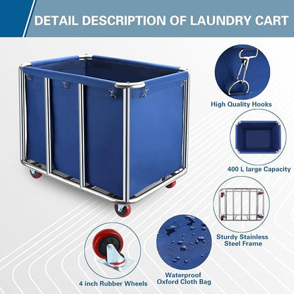 Commercial Laundry Cart with Wheels, 400L Large Commercial Laundry Hamper - Image 4