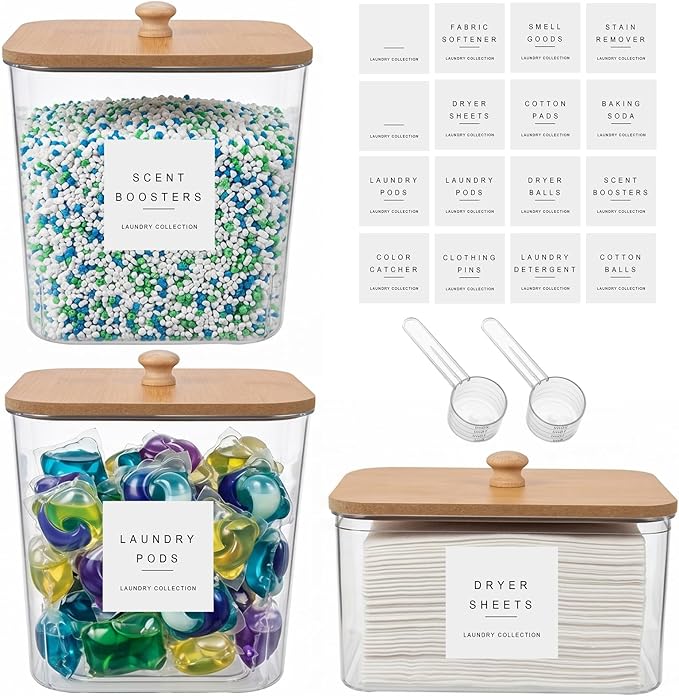 POLRAI 3 Pack Laundry Pod Containers and Dryer Sheet Holder, Laundry Room by POLRAI