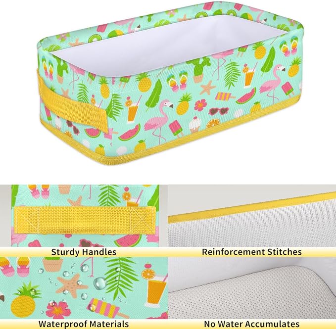 Summer Flamingo Fruits Bathroom Storage Basket, Foldable - Image 4
