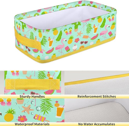 Summer Flamingo Fruits Bathroom Storage Basket, Foldable - Image 4