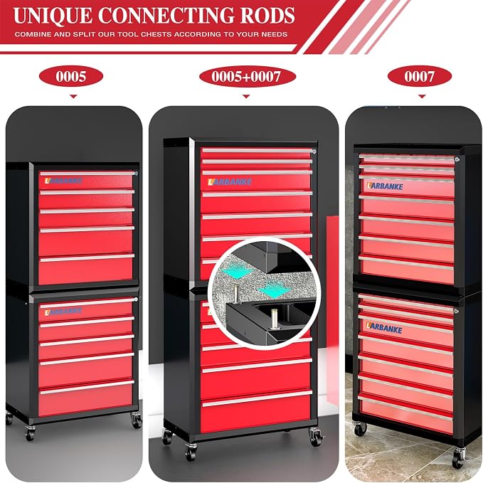 LARBANKE 12-Drawer Tool Chest Features 360° Swivel Castors and Locking - Image 6
