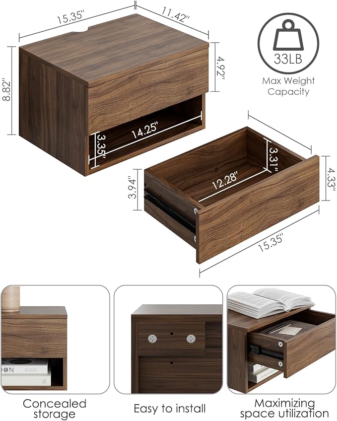 Floating Nightstand, Small Modern Floating Nightstand - Image 2