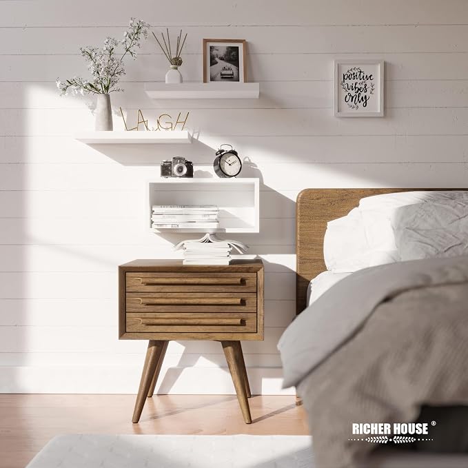 RICHER HOUSE 3-Set White Floating Wall Shelves, Bathroom Shelf Over Toilet | - Image 6