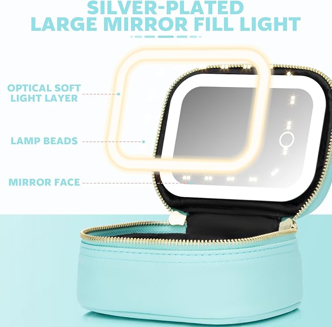 Small Makeup Bag with Led Mirror, Mini Travel Make up Bag 3 Light Modes - Image 4