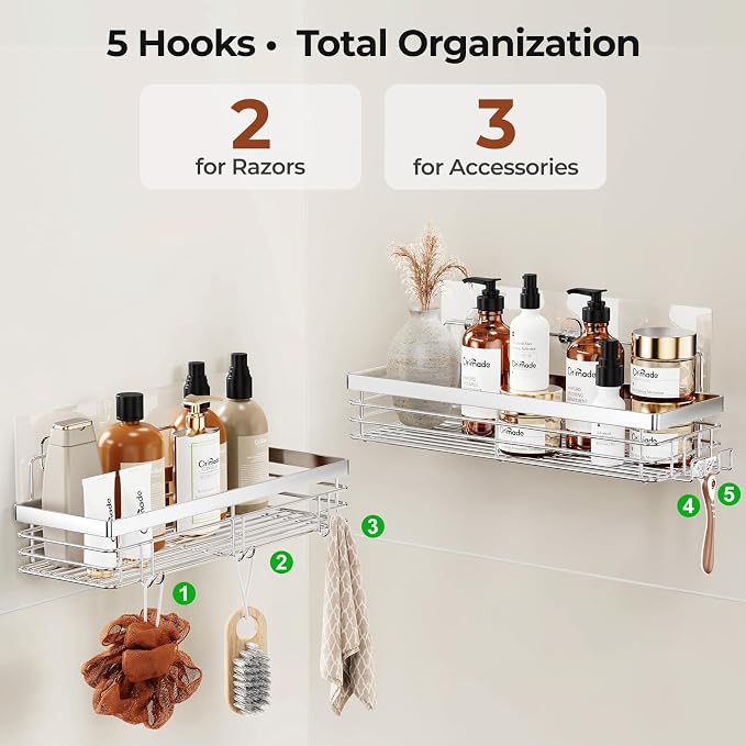 Orimade Shower Caddy with 5 Hooks Organizer - Image 7