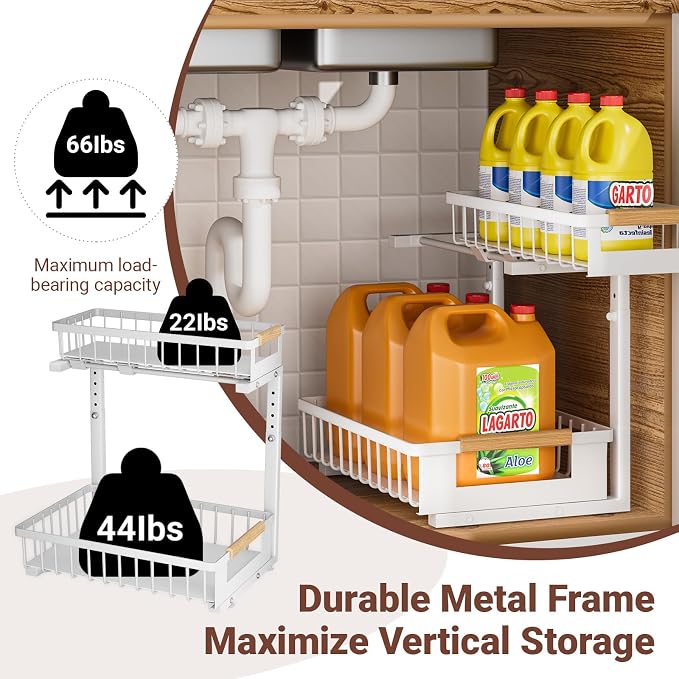 2 Pack Under Sink Organizer, 2 Tier Pull Out Cabinet Organizer - Image 3