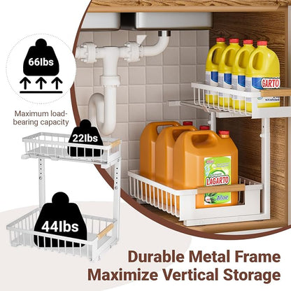 2 Pack Under Sink Organizer, 2 Tier Pull Out Cabinet Organizer - Image 3