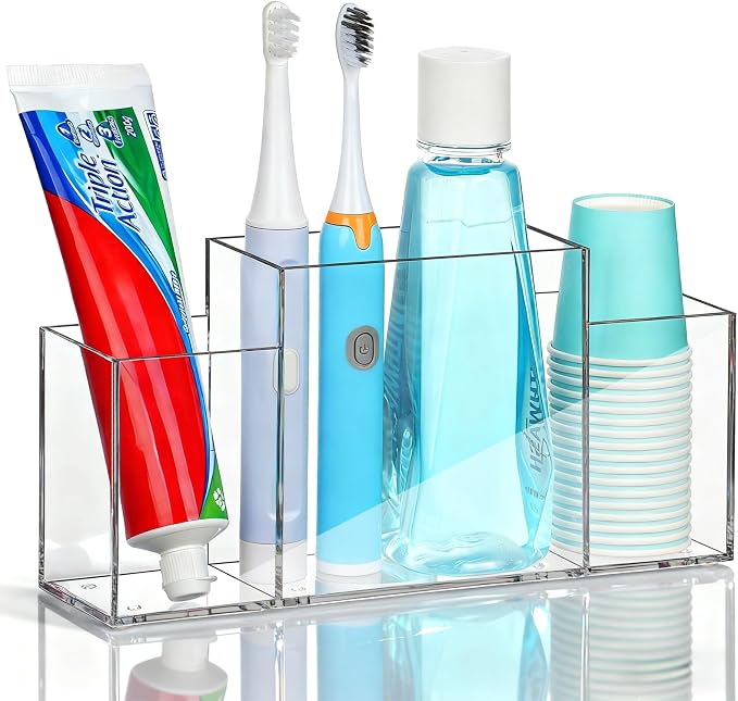 Acrylic Toothbrush Holder for Bathroom Counter, Toothpaste by Unknown