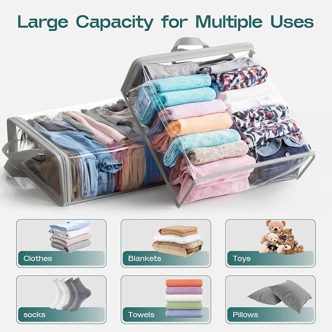 10 Pack Clear Storage Bags for Clothes, 22L Blanket Storage Bags, Under Bed - Image 3