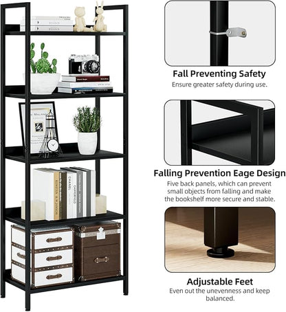 NUMENN Bookshelf, 5 Tier Freestanding Shelving Unit, Falling Prevention Baffle - Image 6