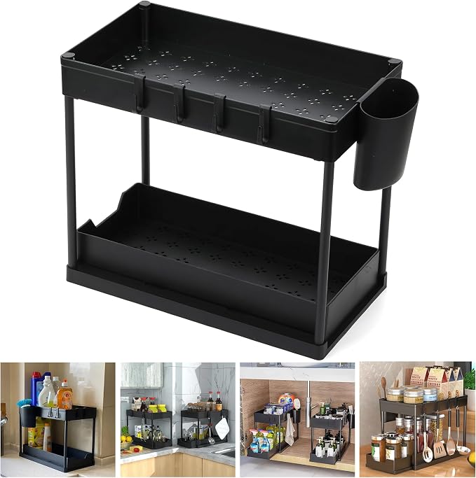 Under Sink Organizer – 2-Tier Sliding Storage Rack by Boxikikitchen