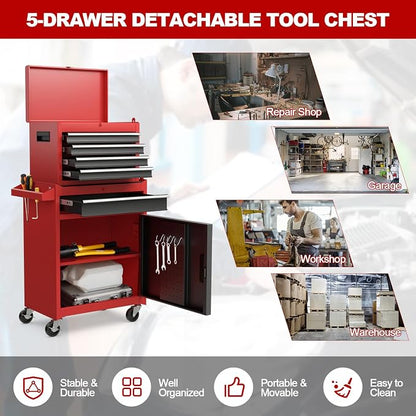 Goplus Tool Chest, 5 Drawers Rolling Tool Cabinet - Image 9