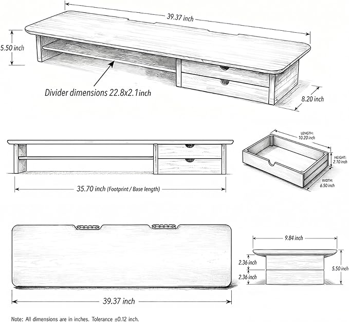 Bamboo Dual Monitor Stand, 39.3 inch Computer Monitor Riser - Image 5