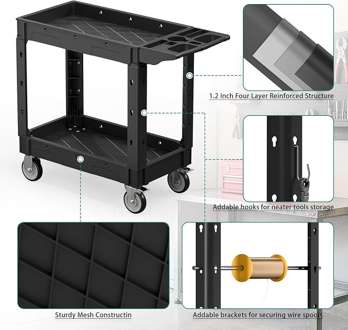 Heavy Duty Utility Rolling Tool Cart, 550 lbs Capacity Plastic Rolling Carts - Image 3