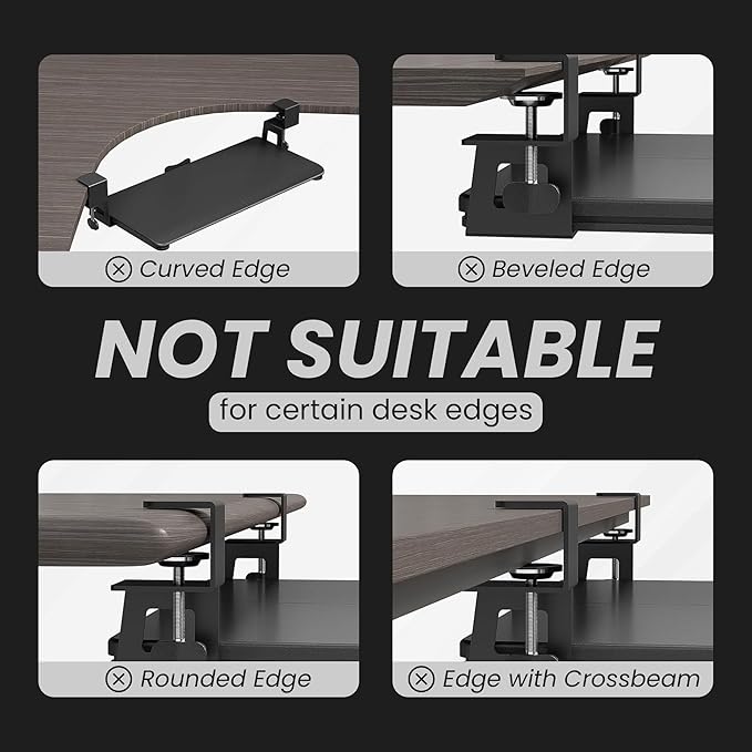 Under Desk Keyboard Tray Slide Out, 25 x 9.8 Inch Clamp-On Pull Out Drawer - Image 6