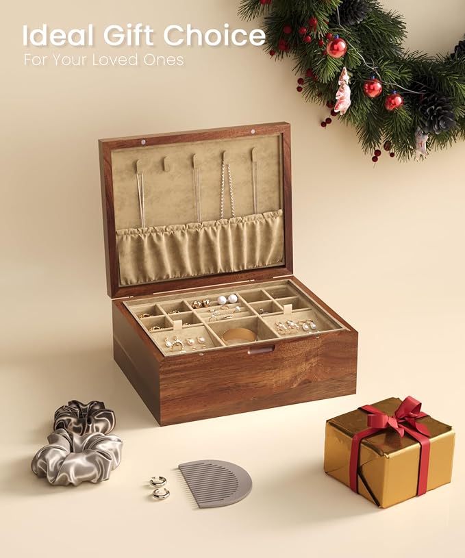 Acacia Wood Jewelry Box Organizers, Wooden Jewellery Organizer - Image 5