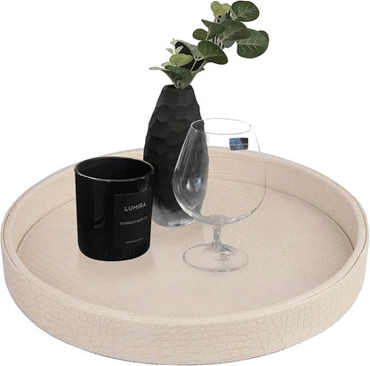 HofferRuffer Faux Leather Round Serving Tray, Vegan Croco Leather Decorative by HofferRuffer