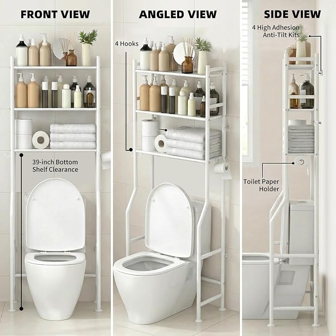 GloTika 3-Tier Over Toilet Storage, 150lb Capacity, Carbon Steel, Freestanding - Image 8