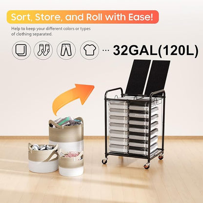 120L Laundry Sorter 2 Section, Rolling Laundry Basket - Image 6