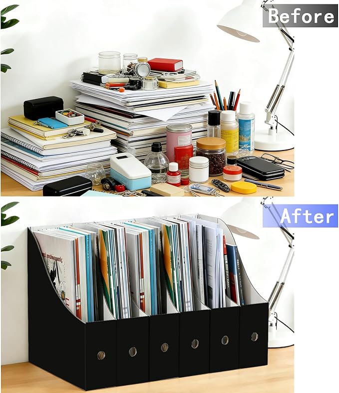 Limitliho 6 Pack Black Cardboard Magazine File Holder - Image 3