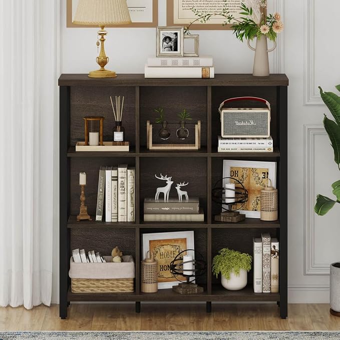 FATORRI 9 Cube Storage Bookshelf, Modern 4 Shelf Book Shelf, Wood and Metal - Image 5