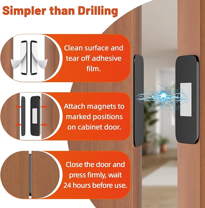 6 Pack No Drill Cabinet Magnetic Catch Black, Jiayi Ultra Thin Cabinet Door - Image 3